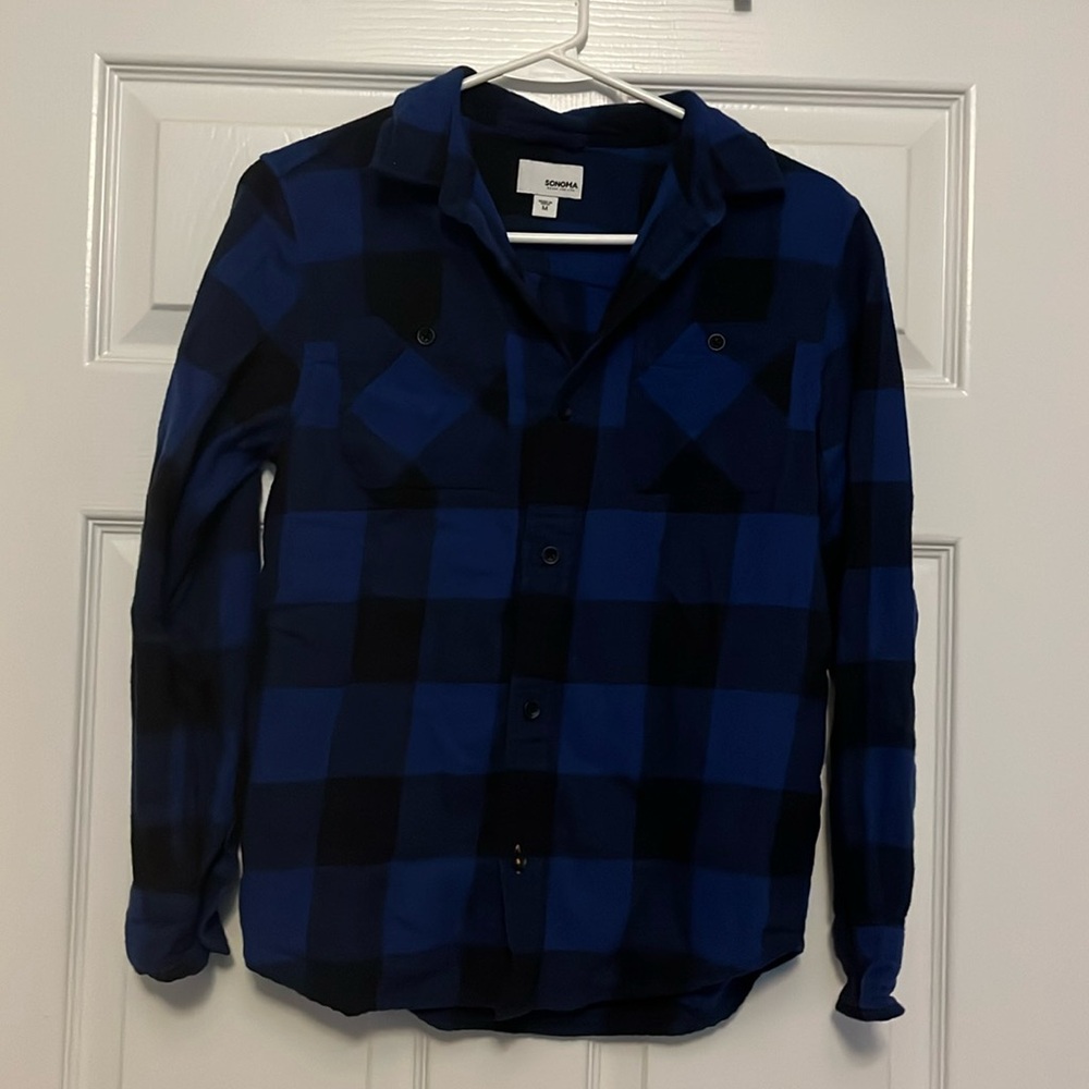 Blue plaid, Sonoma button down shirt. Boys Medium.